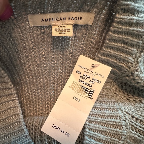 NWT American Eagle Dusty Blue Punch Out Mini Hole Long Sleeve Knit Sweater - L - Picture 4 of 4